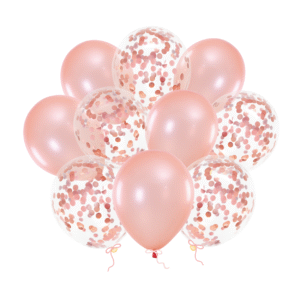 Ballongbukett Roséguld med Konfetti 12 tum – 10-pack