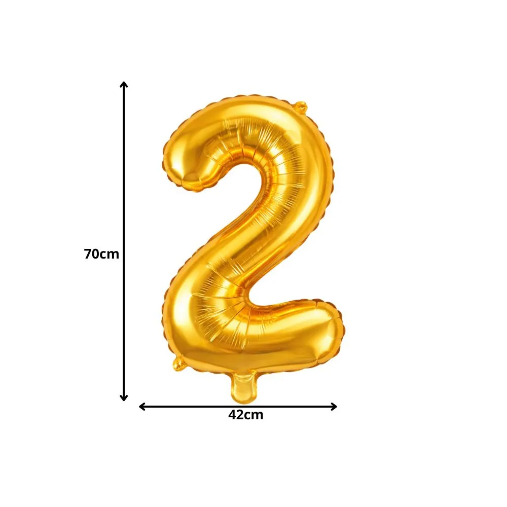 Ballong siffra 2 guld 66 cm – folieballong för födelsedag & festdekoration - bild 4