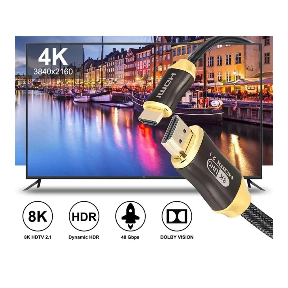 Hdmi 2. 1 ultra high speed kabel 8k@60hz, 4k@120hz guldpläterad 2m - bild 3