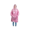 Oversize fleecegenser teppe med ermer og hette snuggie rosa