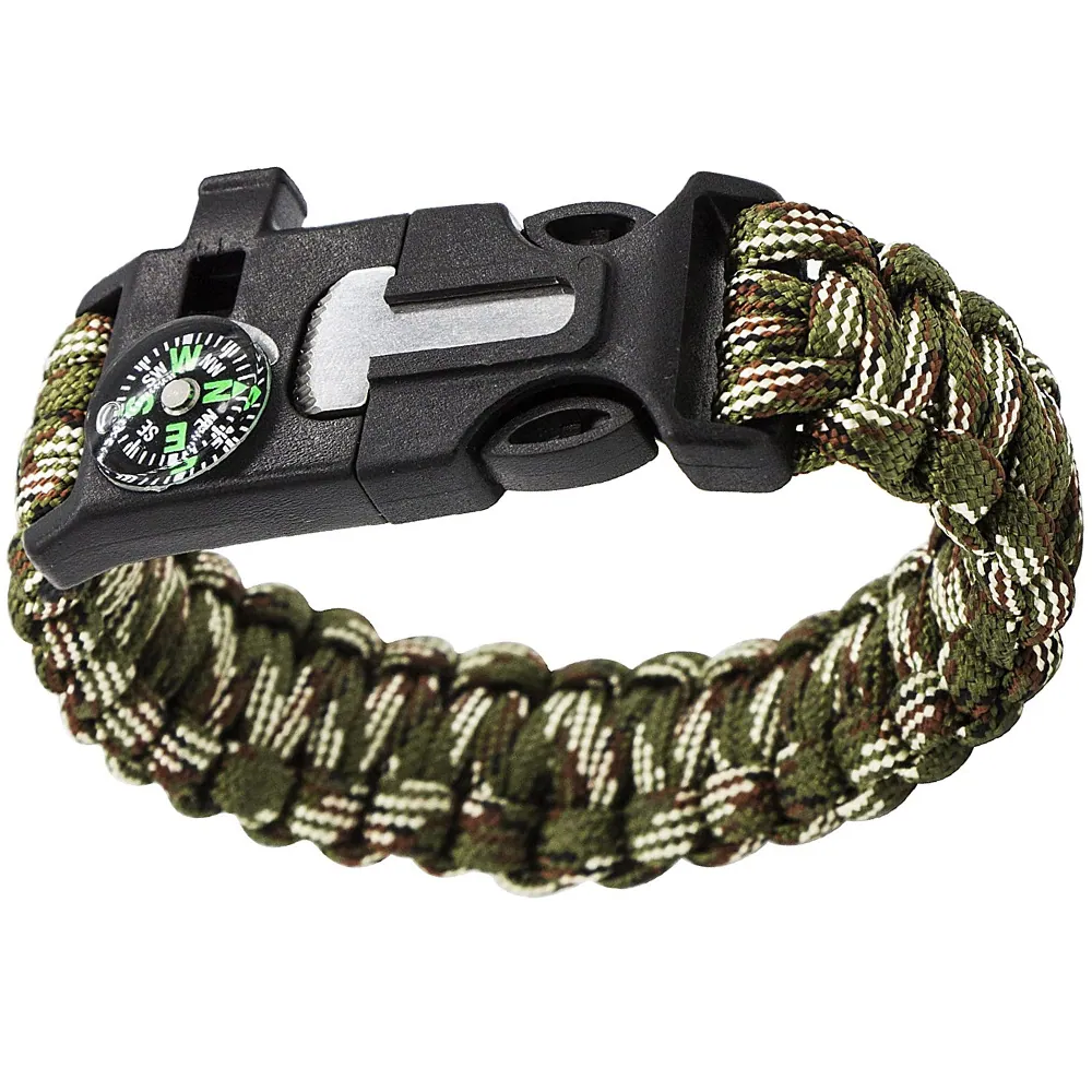 Parcordarmband 5-i-1 camouflage – kompass, tändstål, visselpipa, survival - bild 8