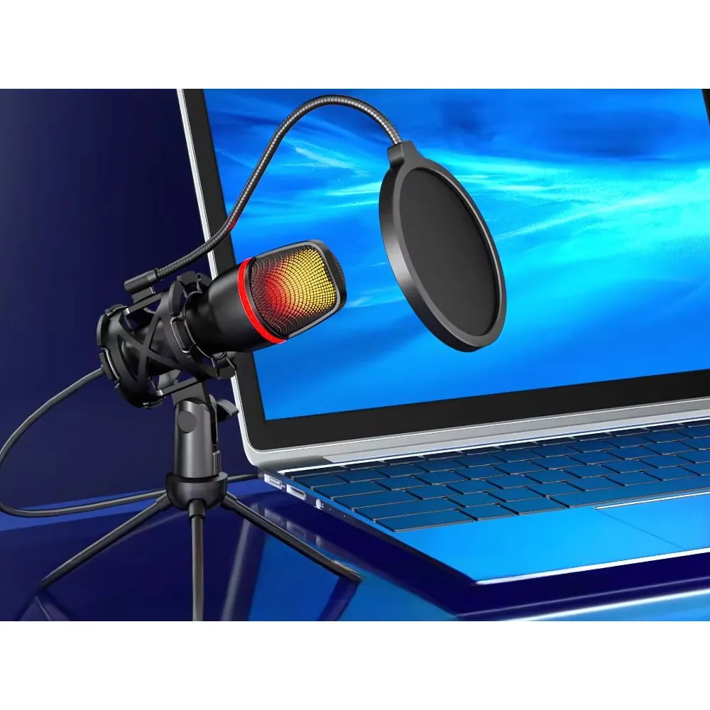 Rgb usb studio mikrofon med stativ för gaming, podcast & streaming - bild 2