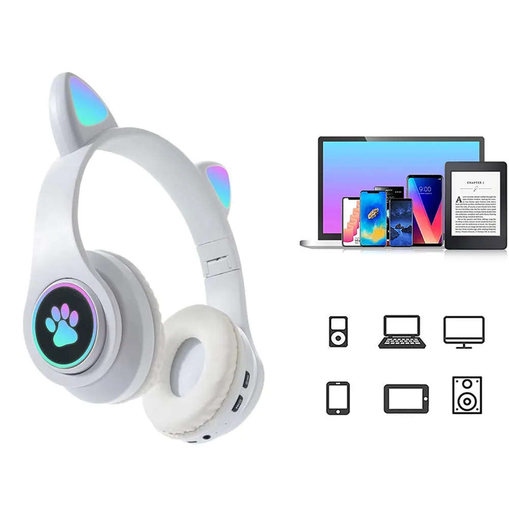 Trådlösa bluetooth hörlurar med kattöron och led-belysning - fm radio & mp3 - bilde 6