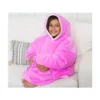 Varm oversize filt-sweatshirt xxl 2-i-1 – mjuk rosa fleece med huva, ficka och vadderad insida för maximal mysfaktor
